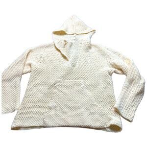 Hand Knit Chunky Cream Hooded JumperSweater Coastal Cowgirl Cottage Core XL